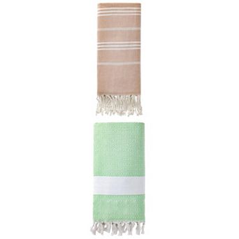 Stripe Turkish Sand Free Towel with Tassel 71" x 35"/71" x 40" 2 pc