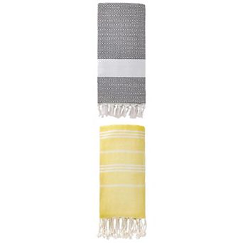 2 pc Stripe Turkish Beach Towel with Tassel, Quick Dry, Sand Free Towel 71" x 35"/71" x 40"