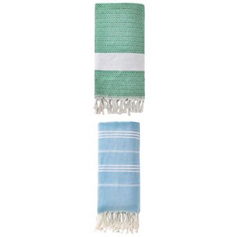2 Packs Stripe Turkish with Tassel, Quick Dry, Sand Free Beach Towel 71" x 35"/71" x 40"