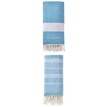 2 Packs Stripe Turkish with Tassel, Quick Dry, Sand Free Beach Towel 71" x 35"/71" x 40"