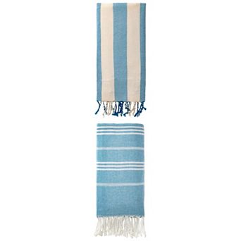 2 Packs Stripe Turkish Beach Towel with Tassel Towel 71" x 35"/71" x 40"