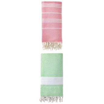 Stripe Turkish Beach Towel with Tassel, Quick Dry Towel 71" x 35"/71" x 40" 2 pc