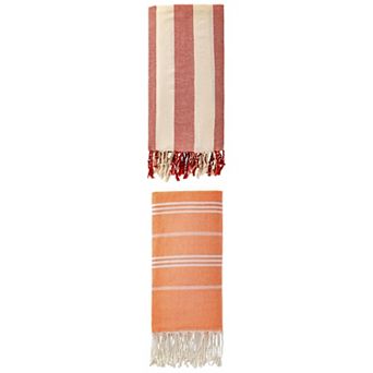 2 Packs Stripe Turkish Beach Towel with Tassel Quick Dry Sand Free Towel 71" x 35"/71" x 40"