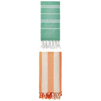 2 Packs Stripe Turkish Beach Towel with Tassel, Quick Dry Beach Towel 71" x 35"/71" x 40"