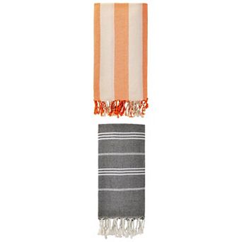 2 Packs Stripe Turkish with Tassel Quick Dry Sand Free Beach Towel 71" x 35"/71" x 40"