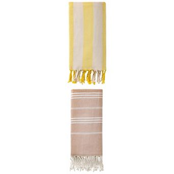 2 Packs Stripe Turkish Beach Towel with Tassel, Sand Free Towel 71" x 35"/71" x 40"