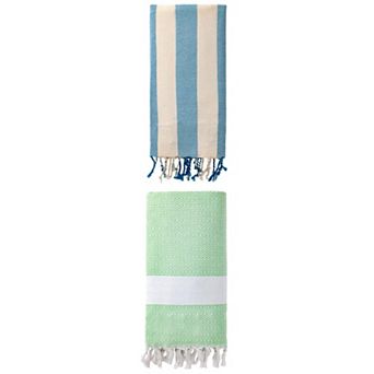 Turkish Beach Towel 2 Packs, Geometric Pattern with Tassels, Sandproof for Pool 71" x 40"