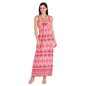 Women's R&M Richards Geo Print Tie-Neck Maxi Dress