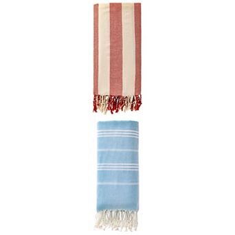 2 Packs Stripe Turkish Beach Towel with Tassel, Quick Dry, Sand Free Towel 71" x 35"/71" x 40"