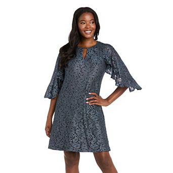 Women's R&M Richards Glitter Lace Ruffle Sleeve Mini A-Line Dress
