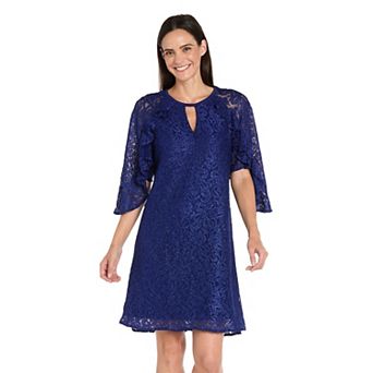 Women's R&M Richards Glitter Lace Ruffle Sleeve Mini A-Line Dress