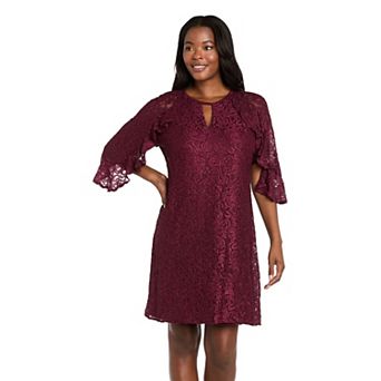 Women's R&M Richards Glitter Lace Ruffle Sleeve Mini A-Line Dress