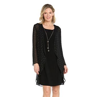 Women's R&M Richards Studded Chiffon Flyaway Jacket Dress & Necklace
