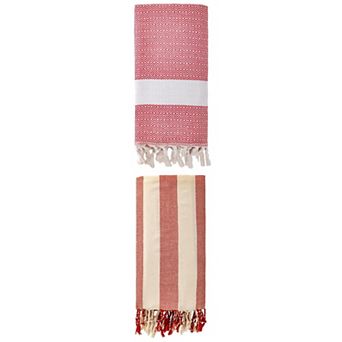 2 PacksTurkish Beach Towel Geometric Pattern with Tassels 71" x 40"