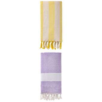 Turkish Beach Towel 2 Packs Geometric Pattern with Tassels Sandproof Quick Dry for Pool 71" x 40"