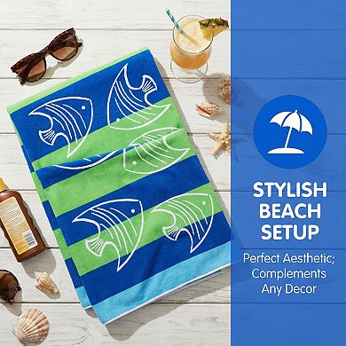 Cartoon Pattern Oversized Beach Towel Sand Free Quick Dry Towel 2 Packs 71" x 35"/55" x 28"