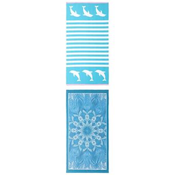 Cartoon Pattern Oversized Beach Towel Sand Free Quick Dry Towel 2 Packs 71" x 35"/55" x 28"