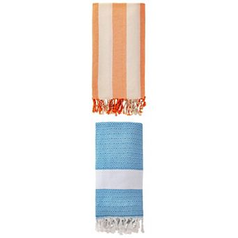 Turkish Beach Towel 2 Packs, Geometric Pattern with Tassels 71" x 40"