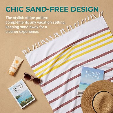 2 Packs Striped Cotton Beach Towel with Tassel Trim 71"x40"