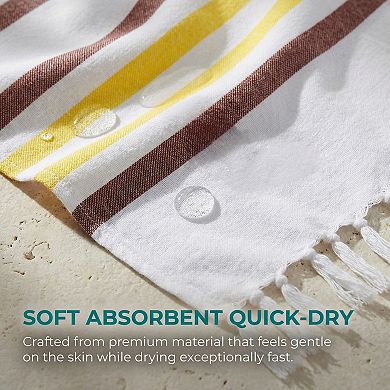 2 Packs Striped Cotton Beach Towel with Tassel Trim 71"x40"