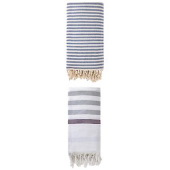 2 Packs Striped Cotton Beach Towel with Tassel Trim 71"x40"