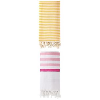 2 Packs Striped Cotton Beach Towel with Tassel Trim 71"x40"