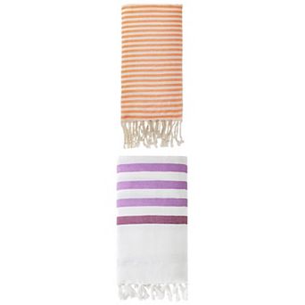 2 Packs Striped Cotton Beach Towel with Tassel Trim 71"x40"