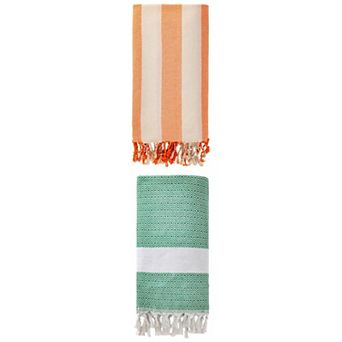 Turkish Sandproof Beach Towel 2 Packs, Geometric Pattern with Tassels 71" x 40"