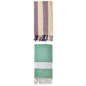 Turkish Sandproof Beach Towel 2 Packs, Geometric Pattern with Tassels 71" x 40"