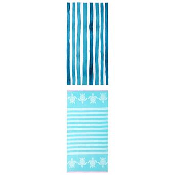 2 Packs Striped Beach Towel Sand Free Lightweight Travel Towel Quick Dry Towel 63" x 31"/55" x 28"