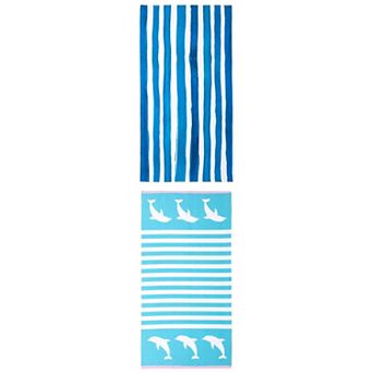 2 Packs Striped Beach Towel Sand Free Lightweight Travel Towel Quick Dry Towel 63" x 31"/55" x 28"