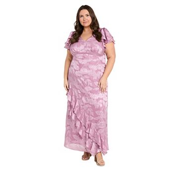 Plus Size R&M Richards Floral Jacquard Flutter-Sleeve Maxi Dress