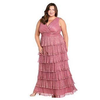 Plus Size R&M Richards Long Tiered V-Neck Crinkle Dress