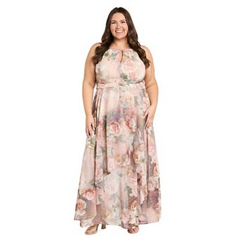 Plus Size R&M Richards Floral Chiffon Halter Maxi Dress