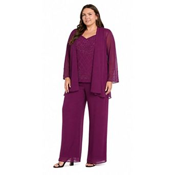 Plus Size R&M Richards Caviar-Beaded 3 pc Pantsuit & Jacket Set