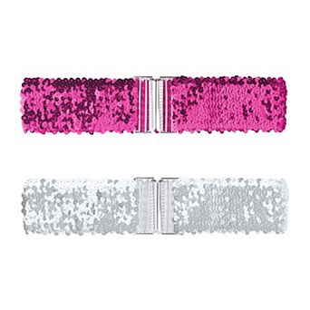 2 pc Women Glitter Wide Waist Belts Interlock Buckles Sequins Decor Stretchy Belts
