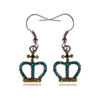 Women's Cz Element Silver Emerald Queen Crown Hook Dangle Earrings