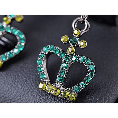 Women's Cz Element Silver Emerald Queen Crown Hook Dangle Earrings