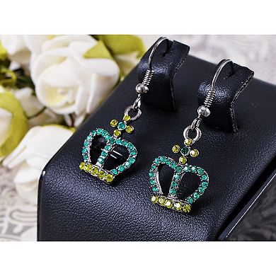 Women's Cz Element Silver Emerald Queen Crown Hook Dangle Earrings