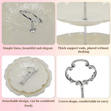 1Set 2 Tier Dessert Cupcake Stand, Cupcake Stand Holder Beige Silver Tone