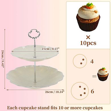 1Set 2 Tier Dessert Cupcake Stand, Cupcake Stand Holder Beige Silver Tone