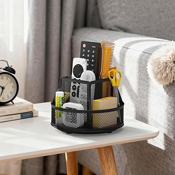 Rotating Mesh Desk Organizer with 6 Compartments Pen Holder