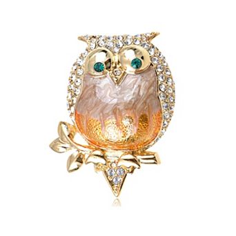 Women's Elements Pearlescent Fat Chubby Grandpa Owl Bird Pin Brooch