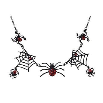 Women's Halloween Tarantula Spider Web Pendant Necklace Lightweight Dangling Spiders Statement