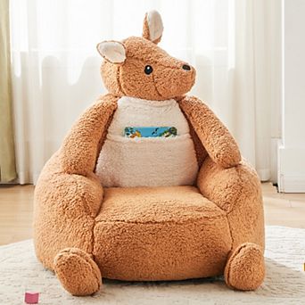 31 Inch Kangaroo Mini Sofa Chair for Children, Cute Plush Cartoon Animal Seating with Washable Cover