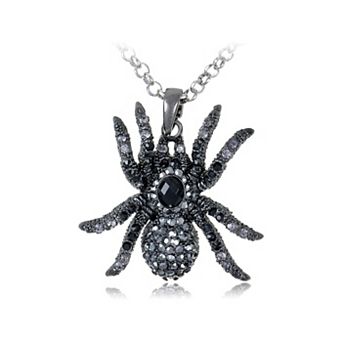 Women's Hematite Czech Spider Pendant Necklace Gun