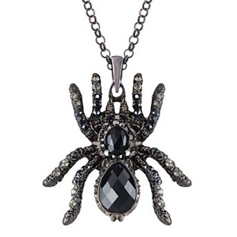Women's Hematite Czech Spider Pendant Necklace Gun