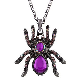 Women's Hematite Czech Spider Pendant Necklace Gun