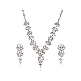 Women's Flower Pearl Necklace Dangle Earrings Jewelry Set