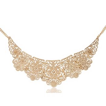 Women's Matte Filigree Floral Cut Out Statement Bib Collar Necklace